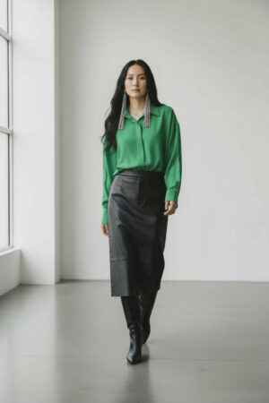 Kadın Yeşil Oversize Uzun Basic Gömlek