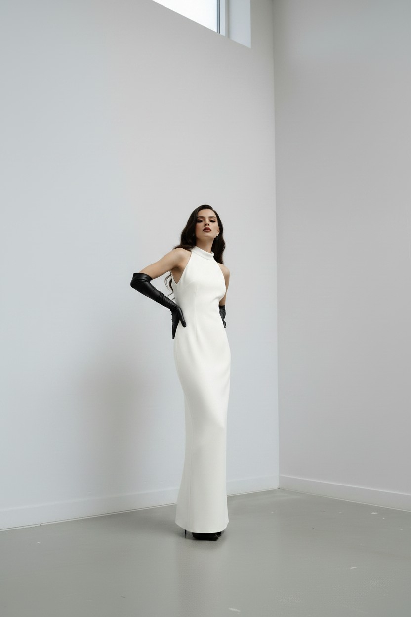 Valentina Slit Gown Uzun Beyaz Elbise - Görsel 4
