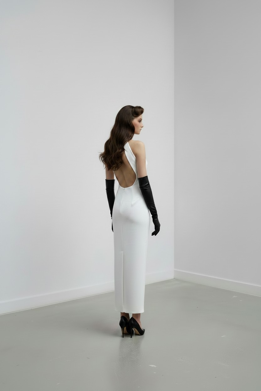Valentina Slit Gown Uzun Beyaz Elbise - Görsel 3