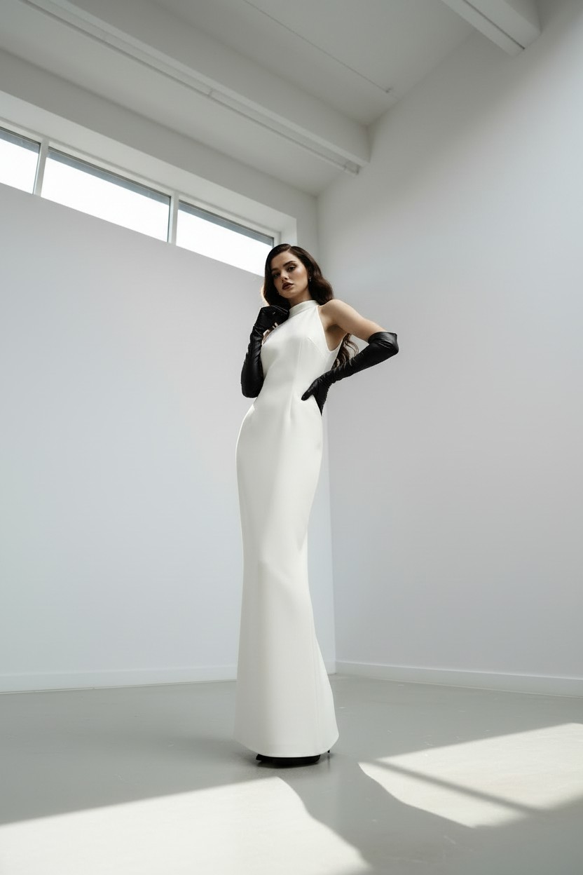 Valentina Slit Gown Uzun Beyaz Elbise - Görsel 2
