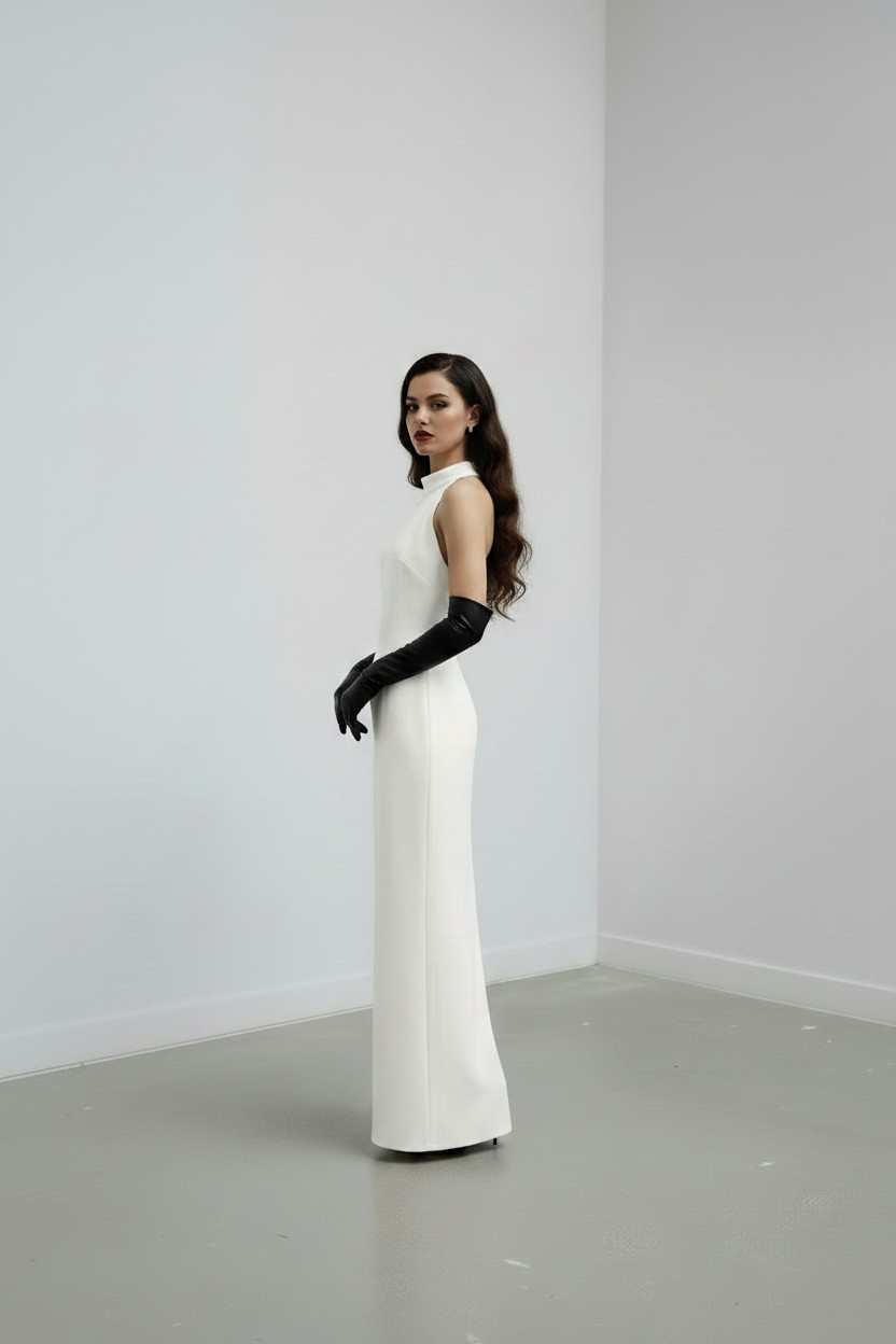 Valentina Slit Gown Uzun Beyaz Elbise - Görsel 6