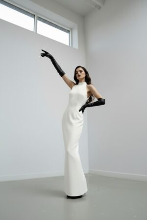 Valentina Slit Gown Uzun Beyaz Elbise