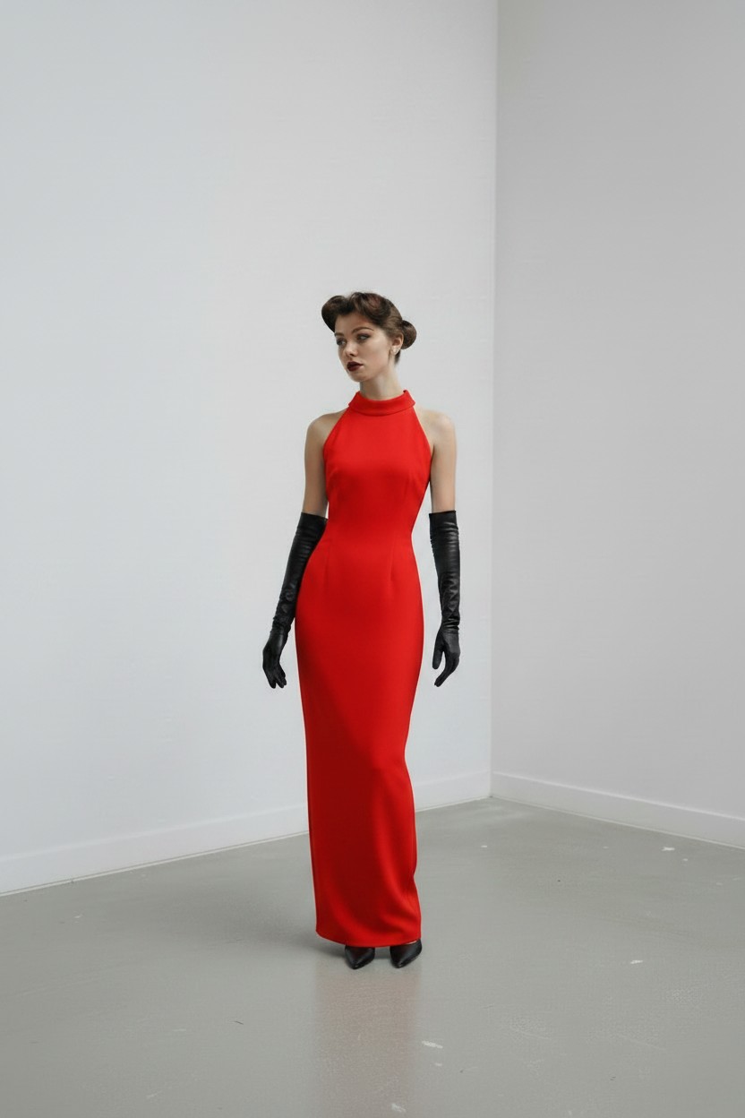 Valentina Slit Gown Uzun Kırmızı Elbise
