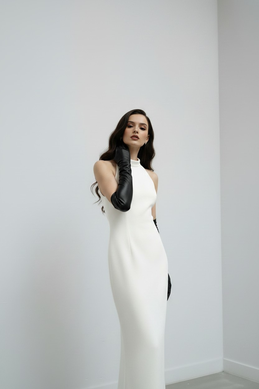 Valentina Slit Gown Uzun Beyaz Elbise - Görsel 5