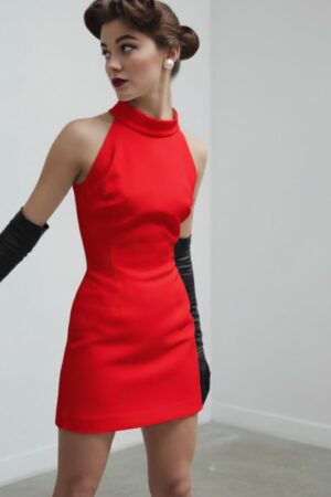 Ivory Backless Mini Skuba Krep Kırmızı Elbise