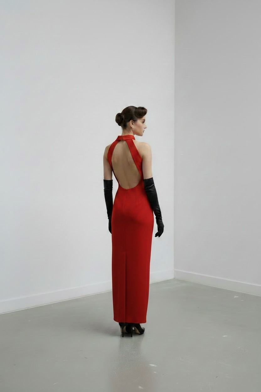 Valentina Slit Gown Uzun Kırmızı Elbise - Görsel 2
