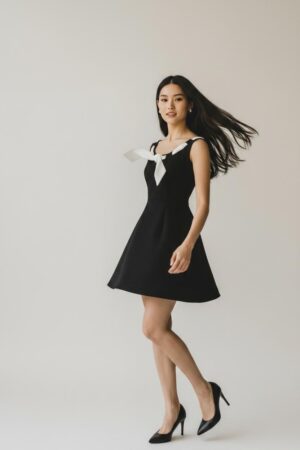 Noir Mini 50’s Skuba Krep Siyah Mini Elbise