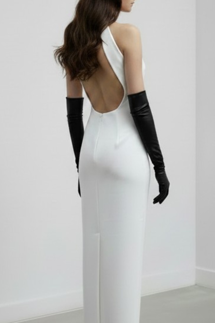 Valentina Slit Gown Uzun Beyaz Elbise - Görsel 7